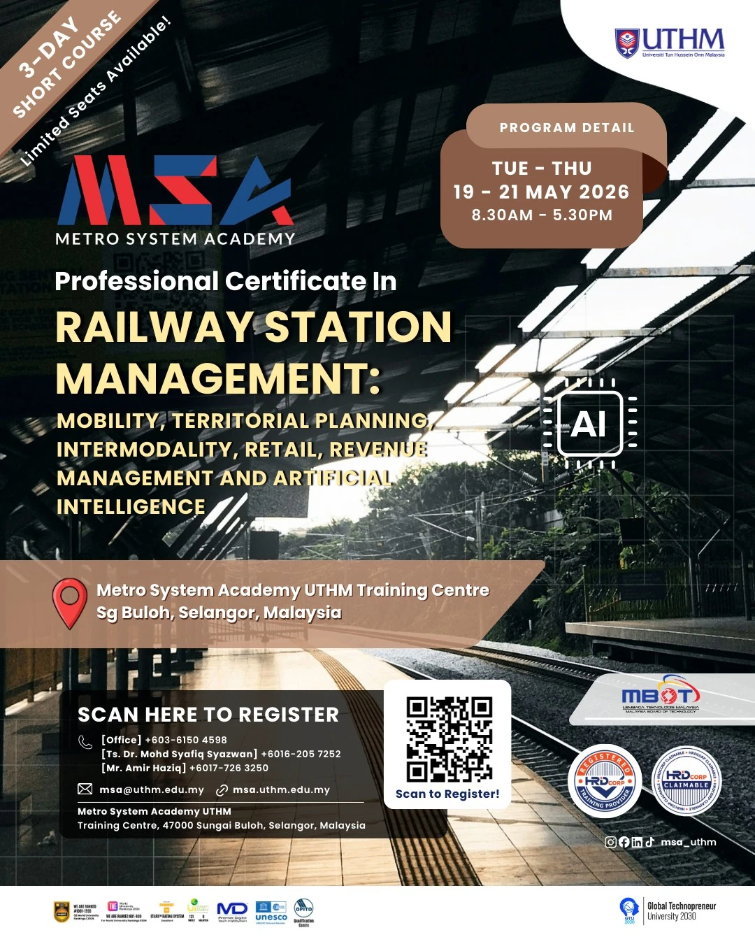 International railway station management training programme focusing on smart mobility, AI systems, and station revenue development strategies in Malaysia